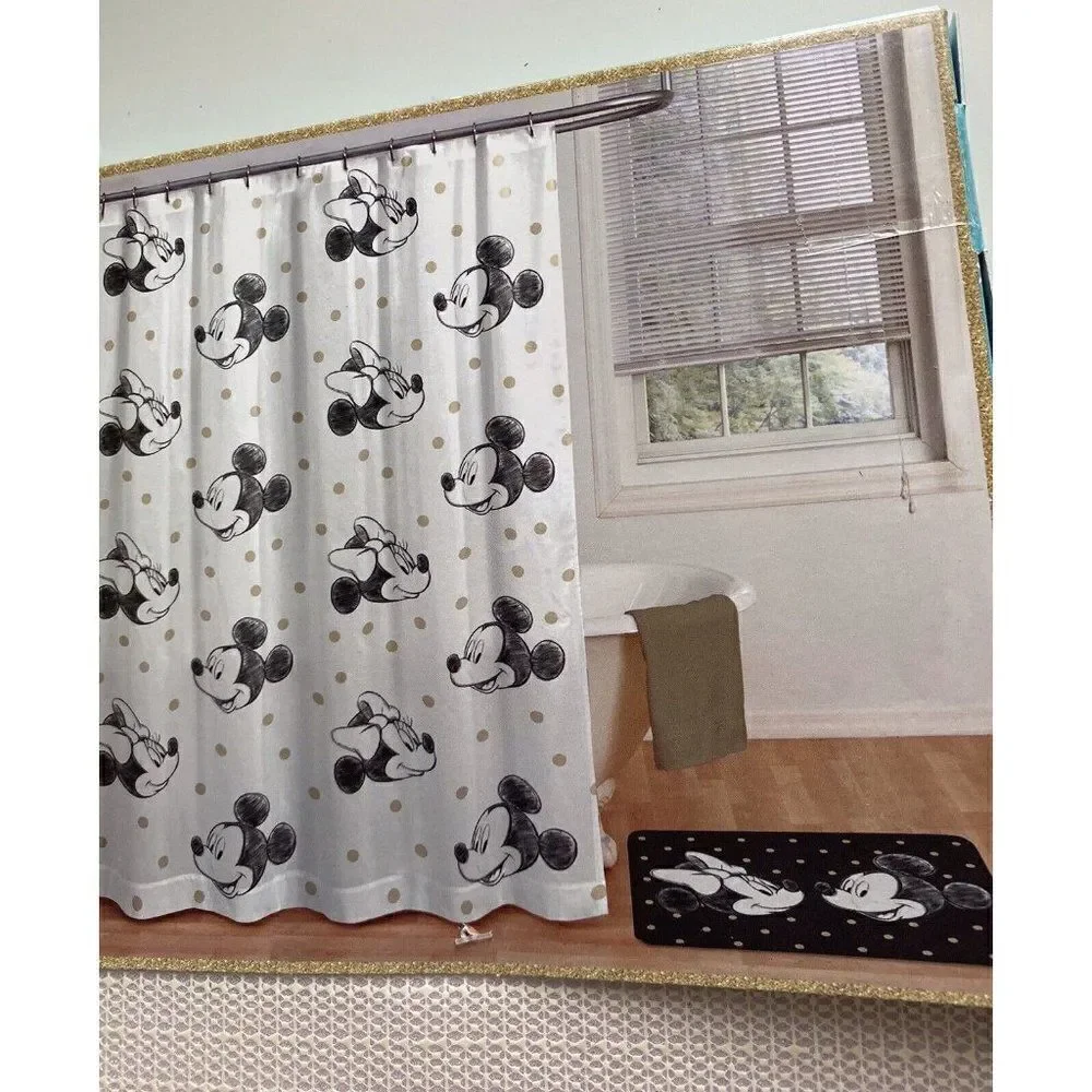 DISNEY MICKEY MINNIE MOUSE CHRISTMAS Holiday Shower Curtain‎ Bath Mat Set 14 Pc